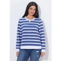 Ulla Popken Sweatshirt Sweatshirt Ringel Schriftzug Rundhals Langarm