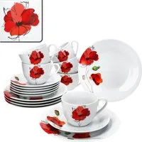 MamboCat Kaffeeservice MamboCat Mona 18tlg Kaffeeservice Mohnblüten Tasse Untertasse Teller, Porzellan