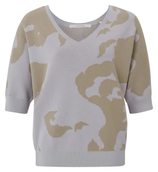 Yaya - Jacquard-Pullover mit V-Ausschnitt lila/braun - Gr. - XS