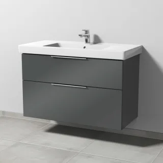 Sanipa 3way Waschtischunterbau zu Villeroy & Boch Subway 2.0 Waschtisch mit 2 Auszügen, Anthrazit-Gl UF61579