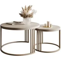 Lookway Couchtisch LORI 2in1 MATT, runder Couchtisch mit kaschmirfarbenem Gestell (2er Set), Durchmesser: ⌀70 cm und ⌀50 cm