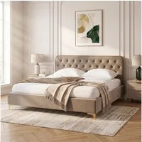 CARO-Möbel Polsterbett GLAMOUR, Bett GLAMOUR gepolstert mit Steppmuster aus Samtstoff beige