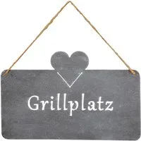 Levandeo® Wandbild, Schild Grillplatz 25x16cm Herz Garten-Deko Türschild Betonoptik Grau