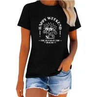 Banco T-Shirt Damen "Happy Weekend" - Sommer Sonnen-Print & Spruch Rundhals Unifarben