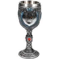 Figuren Shop GmbH Becher Wolf Kelch – Schattenwolf Ritual Kelch Fantasy Gothic Becher 19,5 cm, Kunststein (Polyresin), Edelstahl