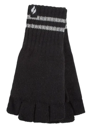 Herren gestrickt fingerlose reflektierende Handschuhe für den Winter | Wärmehalter | Thermal Hi Viz Arbeitshandschuhe - schwarz