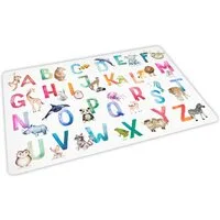 nikima Platzset Stabiles Vinyl Tischset - Tier ABC Aquarell Kinder Platzset abwaschbar, (1-St)
