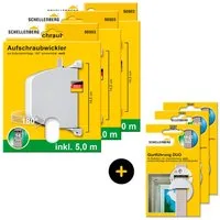 SCHELLENBERG Aufputz-Gurtwickler Aufschraubwickler für das Rollladensystem Mini, inkl. Gurtführung, Set, 3-tlg., 180° schwenkbar, mit vormontiertem Rollladengurtband, braun oder weiß