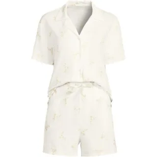 Besticktes Pyjama-Set aus Baumwoll-Jersey für Damen, Damen, size: regular, Elfenbein, Baumwolle, by Lands' End