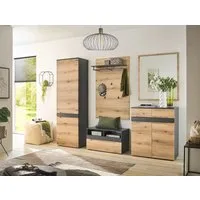 moebel-dich-auf Garderoben-Set TARENT, (Komplett-Set, Garderobenschrank + Paneel + Bank + Spiegel + Schuhkommode), in Anthrazit MDF / Evoke Oak MDF