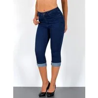 ESRA Caprijeans Sommer Hose Damen Capri Jeans High Waist kurze Jeans bis Übergröße C21 Damen Capri Jeans High Waist 3/4 Jeans Damen Stretch Jeanshose Shorts