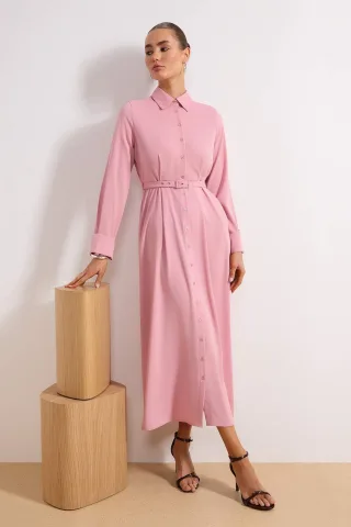 Rosa, flaches, langes, lässiges/alltagstaugliches A-Linien-Hijab-Kleid für Damen