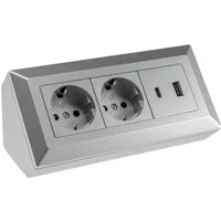 ChiliTec CHILITEC Steckdosenblock 23573, 2-fach, USB-A+C, 16A/250V, silber Mehrfachsteckdose