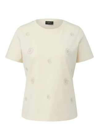 s.Oliver BLACK LABEL - T-Shirt mit Allover-Muster und Rundhalsausschnitt weiß - Gr. - 46