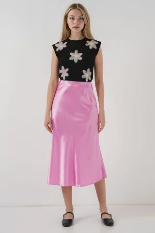 Satin A-Linie Midi-Rock mit elastischem Bund