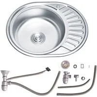 Melko Edelstahlspüle Spülbecken Küchenspüle Einbauspüle aus Edelstahl mit Ablage 57CM, Rund, 57/45 cm, Komplett-Set, (Set), Anti-Kondensbeschichtung
