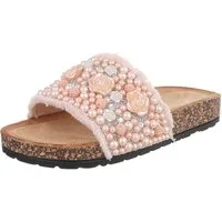 Ital-Design Feminine Damen-Sandalen mit Perlen und Blumendekor Pantolette (91512162) Flach Pantoletten in Hellrosa