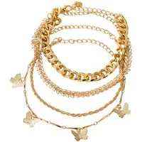 KARMA Armband Set Damen Gold modern 4tlg. Damenarmband (Set, 4-tlg., Frauen Accessoire Panzerketten-Armband), Set mehrteilig verstellbar modern Geschenkidee