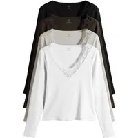 The Set Langarmshirt The Set Gerippte Langarmshirts, Spitze, 4er-Pack (4-tlg)