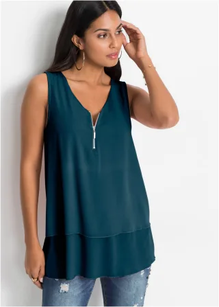 bonprix Blusentop A-Linie, ohne Ärmel, aus Viskose und Elasthan, femininer Lagen-Look