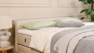 BRUNO Boxspringbett Premium mit Bettkasten 160x200cm in Beige | Matratzen-Härtegrad: Links H3 / Rechts H2 | extra viel Stauraum & individuell konfigur