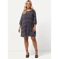 Ulla Popken Minikleid Plissee-Minikleid Blüten Rundhals 3/4-Arm
