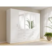 Raumhirsch Furniture Kleiderschrank Garderobenschrank, Drehtürenschrank, Schrank mit Spiegel (Maße: 250 x 58 x 200,5 cm (viel Stauraum, einfache Montage) 5-türig, 6 Schubladen, Kleiderstange