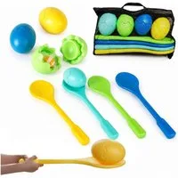 alldoro Spiel XXL Eierlauf-Spiel mit 50 cm langen Löffeln und befüllbaren Eiern, Riesen Eierlauf, Geschicklichkeitsspiel ab 3, für Kindergeburtstag, Garten & Sportfest