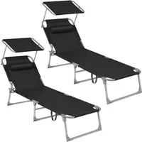 SONGMICS Gartenliege Sonnenliege, klappbarer Liegestuhl, für Garten, Pool, Terrasse, 2 St., bis 150 kg belastbar, 193 x 53 x 29 cm, Sonnenschutz, Kopfstütze, verstellbare Rückenlehne