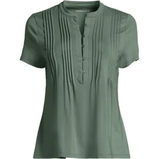 Kurzärmeliges Biesenshirt aus Baumwolle/Modal-Mix für Damen, Damen, size: regular, Grün, Baumwoll-Mischung/Baumwolle Modal, by Lands' End