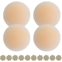 MOPUEA Brustwarzenabdeckung Brustwarzen-Aufkleber Selbstklebende feste Silikon-Latex-Aufkleber (Champagnerfarben, 2 Paar), inkl. Aufbewahrungsbox und 5 Paar Einweg-Nippelcover