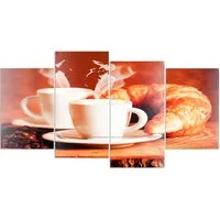 Levandeo® Leinwandbild, Wandbild 4 teilig Kaffee Bohnen Cafe cappuccino Espresso Bild