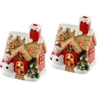 I.GE.A. LED-Dekofigur LED-Haus (1 St), Dekoobjekt LED batteriebetrieben Weiß Gold Weihnachtsdeko