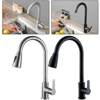 Faizee Home Küchenarmatur Armatur mit Ausziehbrause, Wave Schwarz & Chrom, 360° Drehbereich