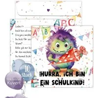 TOBJA Einladungskarten Monster 10x Einladung Einschulung Junge u. Mädchen, Einladungskarten Einschulung Schule