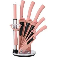 Cheffinger Messer-Set 8 tlg Messerständer drehbar Pink Messer aus Edelstahl