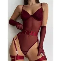 Elegant Love Body Sexy Bodysuit, Reizwäsche mit Bügelcups und Strapsbändern (Set, 4-tlg., Body mit Straps, Taillenband und Handschuhen) Sinnliche Lingerie – Dessous-Set für besondere Momente