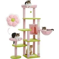 Purpurra Kratzbaum Katzenturm mit großer Hängematte und Höhle für große Katze, 150cm