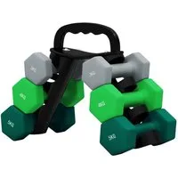 MC Star Kurzhantel 6er-Set 2 x 3 kg, 2 x 4 kg, 2 x 5 kg, Hantel-Set mit Ständer, (Hexagon Hanteln Set, für Krafttraining, Fitness Zuhause Gym, Grau+Grün+Türkis)
