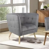 Happy Home Relaxsessel moderner Sessel mit Armlehne aus Samtbezug HWP69-GRA grau