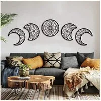 Wiladu Wanddekoobjekt Mond Mondphasen Boho Wand Deko 5 Stück schwarz Aesthetic Dekoration