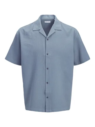 JACK&JONES - JJGLOBAL WAFFLE RESORT SHIRT SS Blue Mirage - Gr. - M