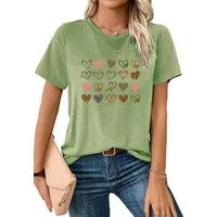 PYLIKE Kurzarmshirt Shirts Damen Casual Doodle-Herzen Druck bequemes t shirt Bequem für Freizeit und Büro,Strandurlaub