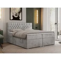 MKS MÖBEL Boxspringbett PERA (Set, Packung, H3-Matratze, Topper T25/Visco, T30-Schaum, gesteppte Kopfstütze), Doppelbett mit Multipocket-Matratzen, Polsterbett mit Kopfstütze