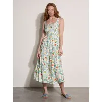 Apricot Midikleid Gestuftes Midi-Kleid mit Raffung und Blumenprint