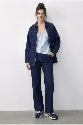 Reißverschlussjacke und -hose Zweiteiliges Denim-Set