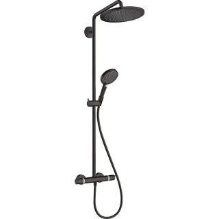hansgrohe Croma Select S Showerpipe 26890670 mit Thermostat und Handbrause, mattschwarz
