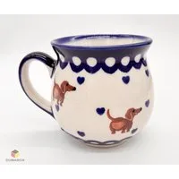 Ceramika Bolesławiecka Kalich Becher Handgefertigte Bunzlauer Keramik DACHSHUND Becher 300 ml