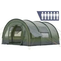 CampFeuer Tunnelzelt Zelt Relax6 für 6 Personen, 5000 mm Wassersäule, Oliv/Grau, XXL Tunnel, Personen: 6