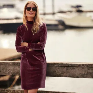 Samtkleid mit Stehkragen für Damen, Damen, size: regular, Rot, Polyester-Mischung, by Lands' End